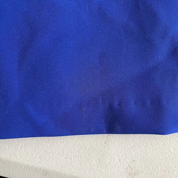 Vince Camuto Women's Size 4 Halter Neck Laguna Crepe Body Con Dress Blue Ruffle - Picture 13 of 13